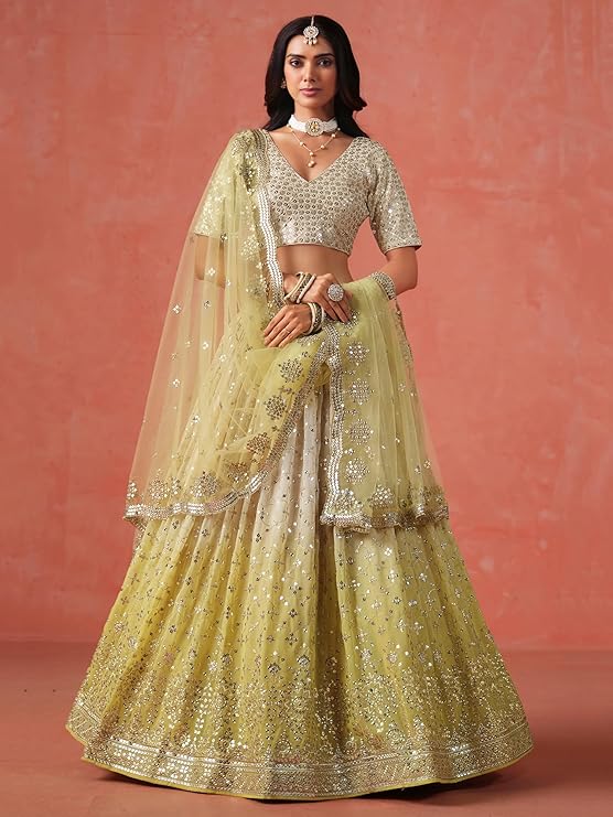 Zeel Clothing Women Georgette Semi-Stitched Sequins Zari Embroidered Lehenga Choli With Dupatta (7086-Latest, Free Size): A Glamorous Choice for Weddings & Festive Celebrations